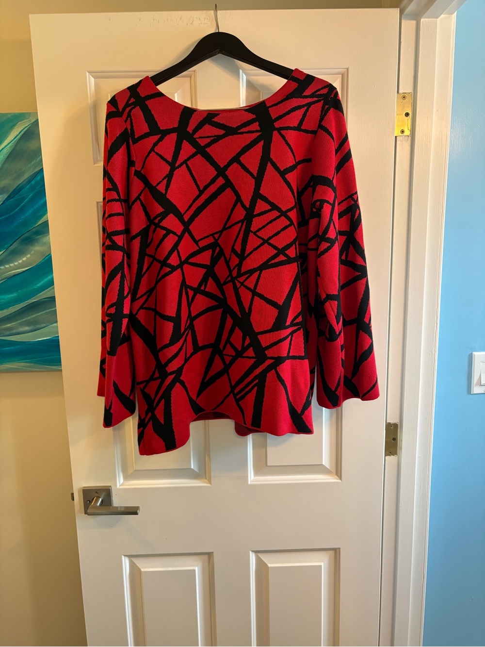 Abstract-Print Red & Black Knit Pullover Sweater Plus Size 1X